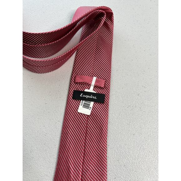 Esquire Pink and Gray Striped Pattern 100% Silk Slim Designer Tie NWT - Picture 5 of 7
